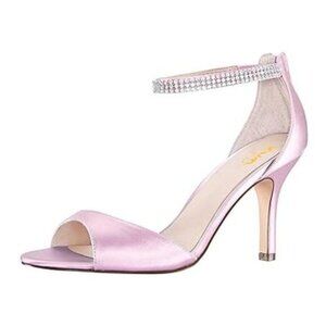 XYD Women's Open Toe Rhinestones Ankle Strap Sandals Mid Heel Pumps Bridal
